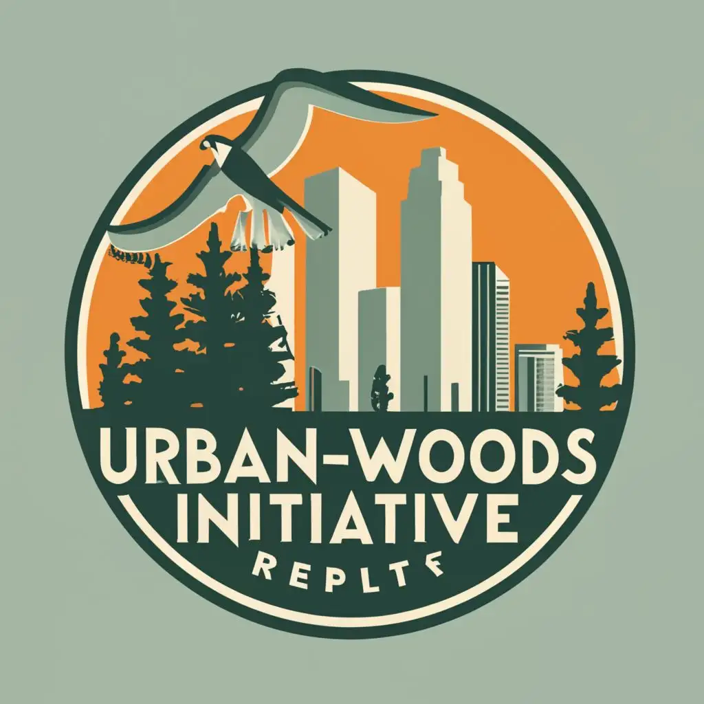 LOGO-Design-For-UrbanWoods-Initiative-Peregrine-Falcon-Soaring-Over-Pine-Forest-and-City-Skyline