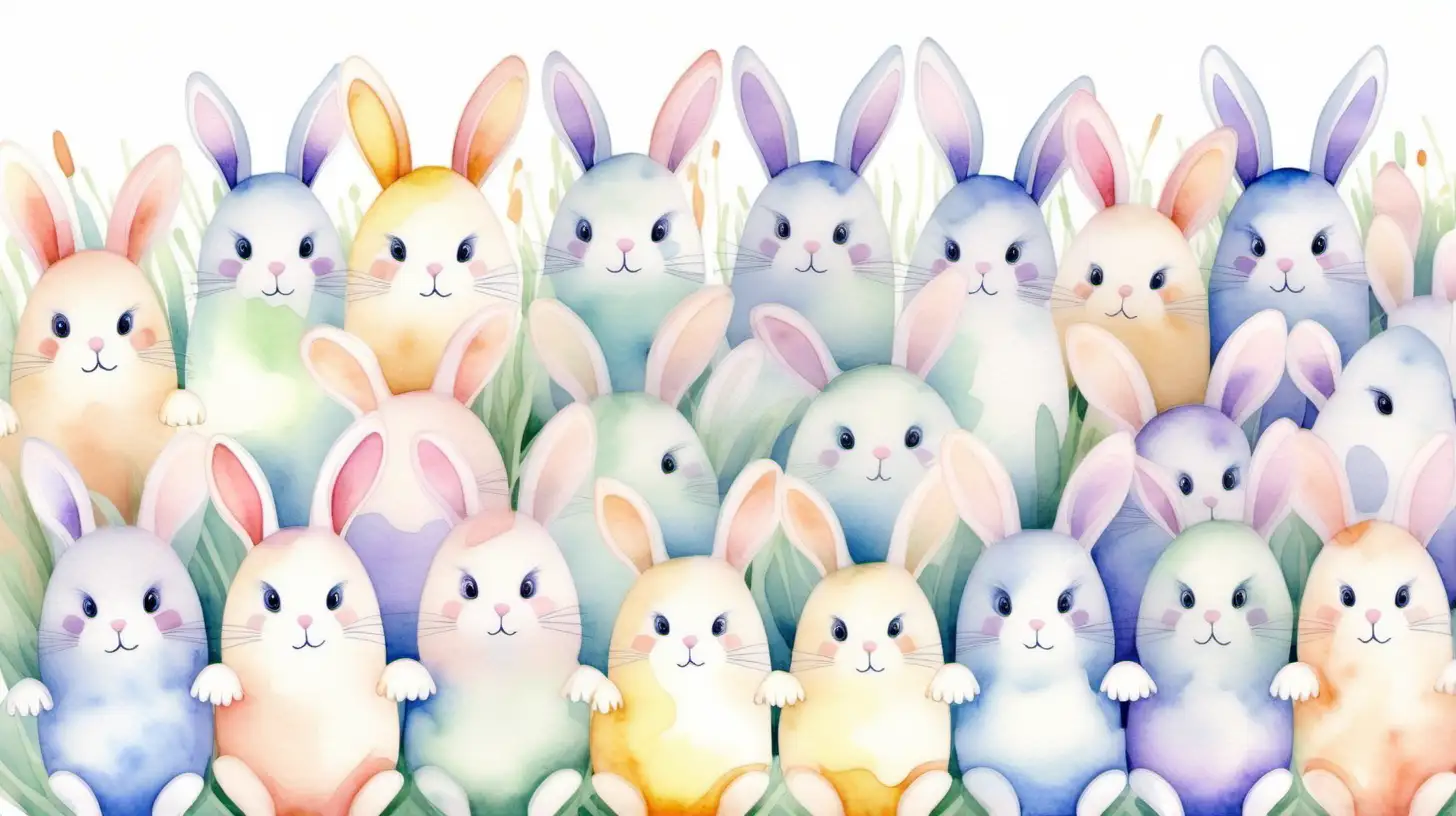 Whimsical Watercolor Easter Bunnies in a Playful Arrangement