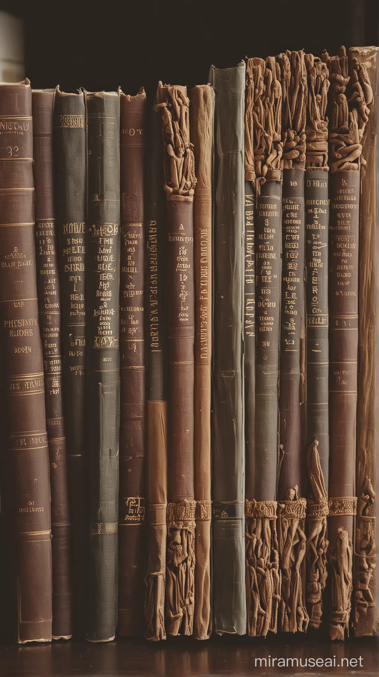 Sacred Religious Books on Ornate Wooden Shelf