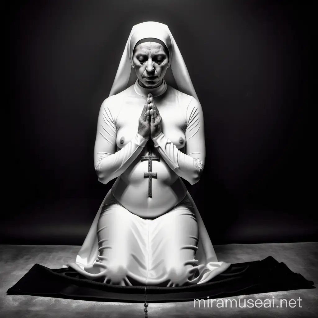 nun praying on her knees, joel-peter witkin style