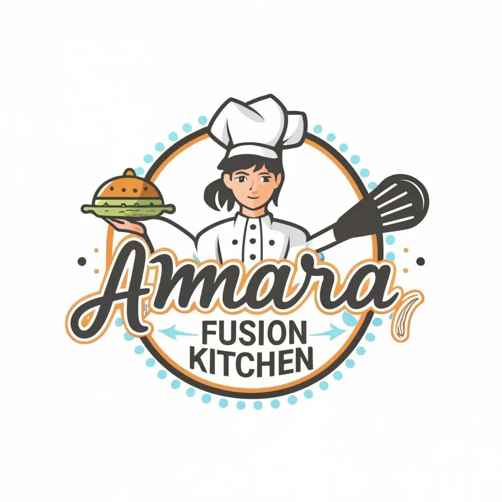 logo, FEMALE CHEF, with the text "AMARA FUSION KITCHEN", typography, be used in Restaurant industry