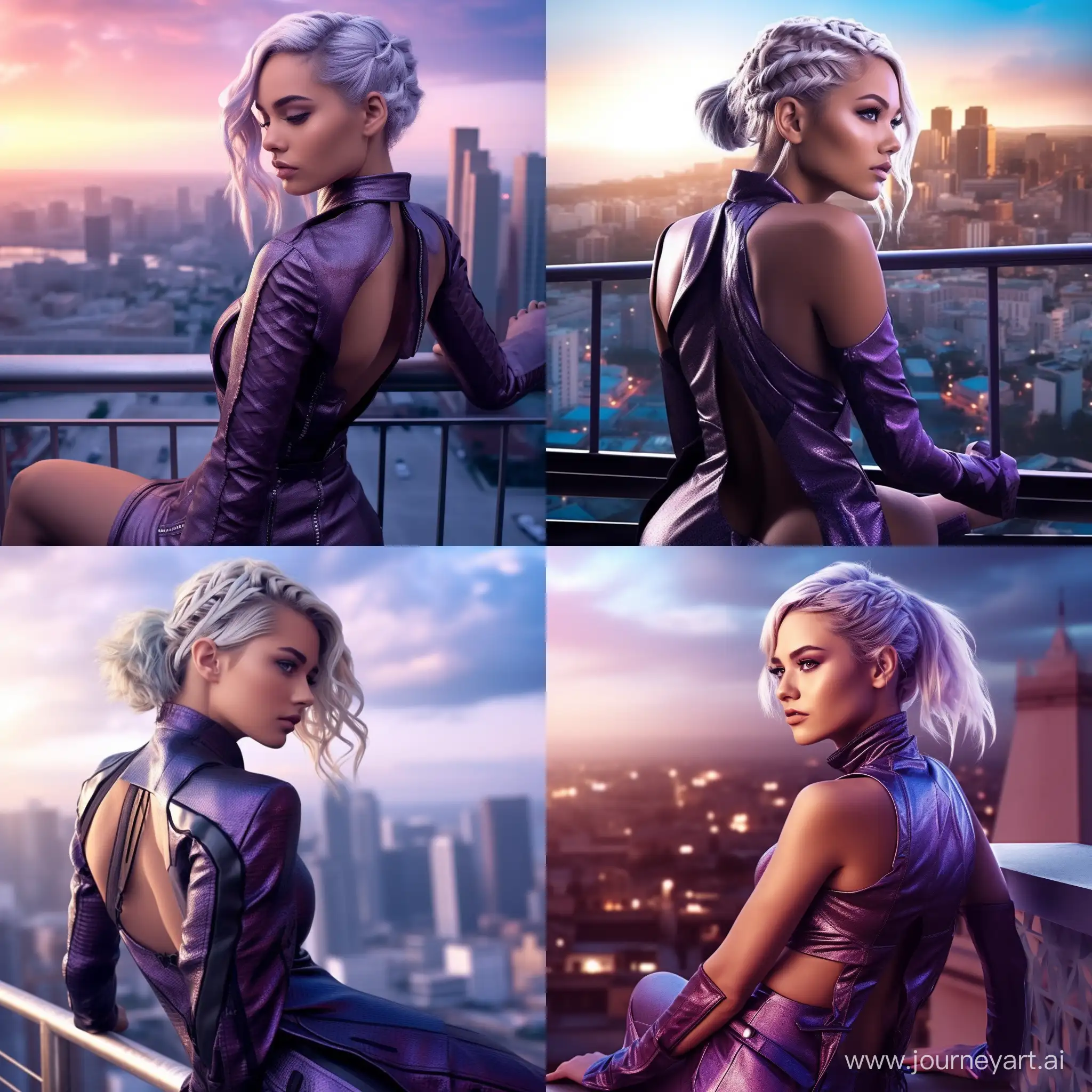 Futuristic-Daenerys-Targaryen-in-Purple-Micro-Shorts-Overlooking-SciFi-Cityscape