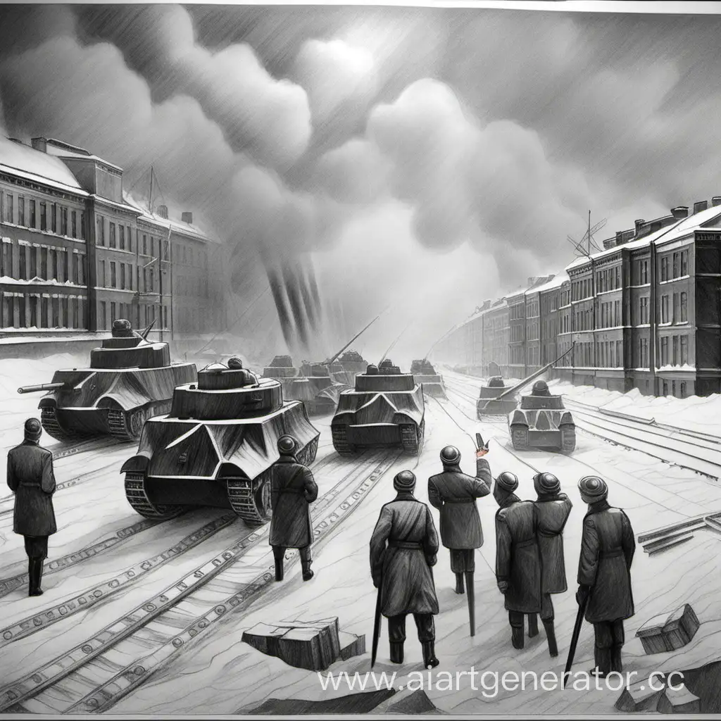 Pencil-Drawing-Blockade-of-Leningrad-Depiction