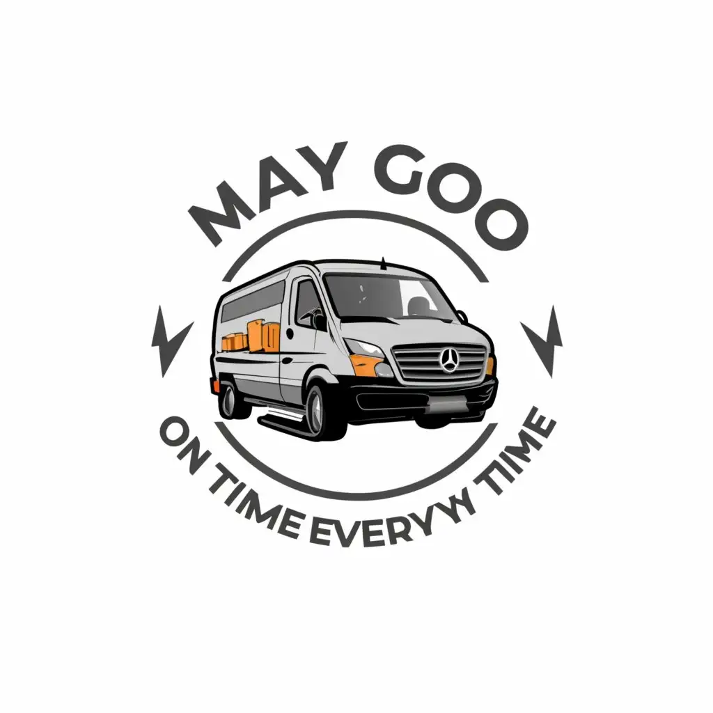 a logo design,with the text "May Go Expediting "On Time Every Time"", main symbol:I created an expediting business, looking for a relevant logo to a Mercedes Benz Sprinter van,Moderate,clear background