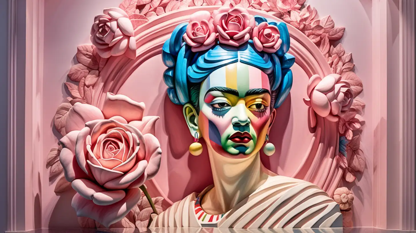 split lighting, pastels and chalk, carving, by Jeff koons, by greg rutkowski, Octal, wet paint, full body, art by frida kahlo, pixelart, microscopic, rose, goddess of illusion