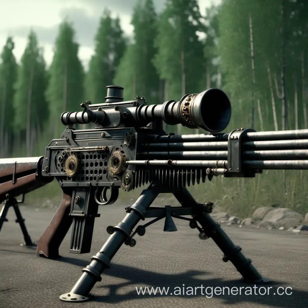 одиннадцати ствольный мелко калиберный пулемет в стиле дизельпанк российская  империя 4k