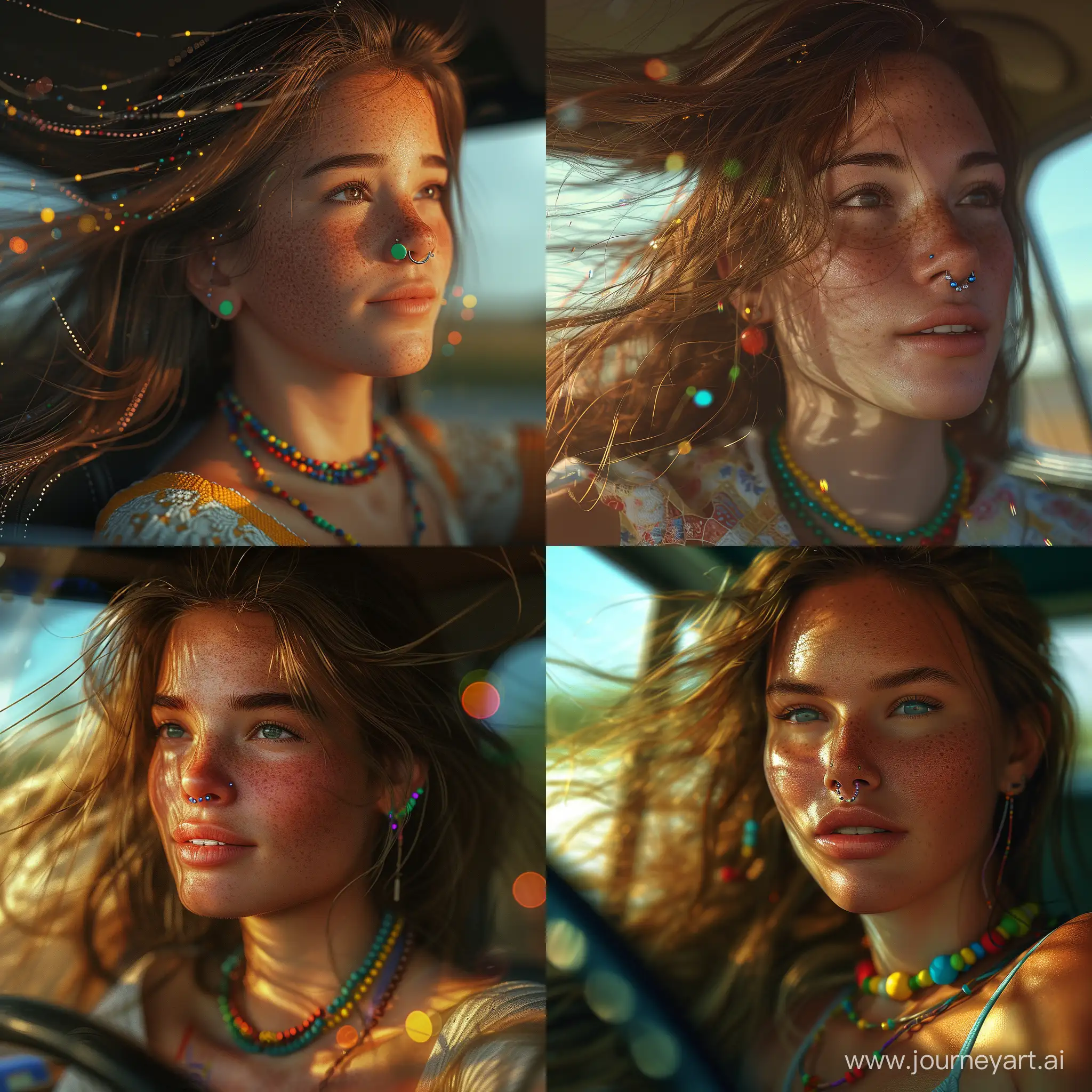 Hippie-LA-Girl-Driving-Car-Freckled-Bohemian-Beauty-in-Hyperrealistic-Summer-Scene