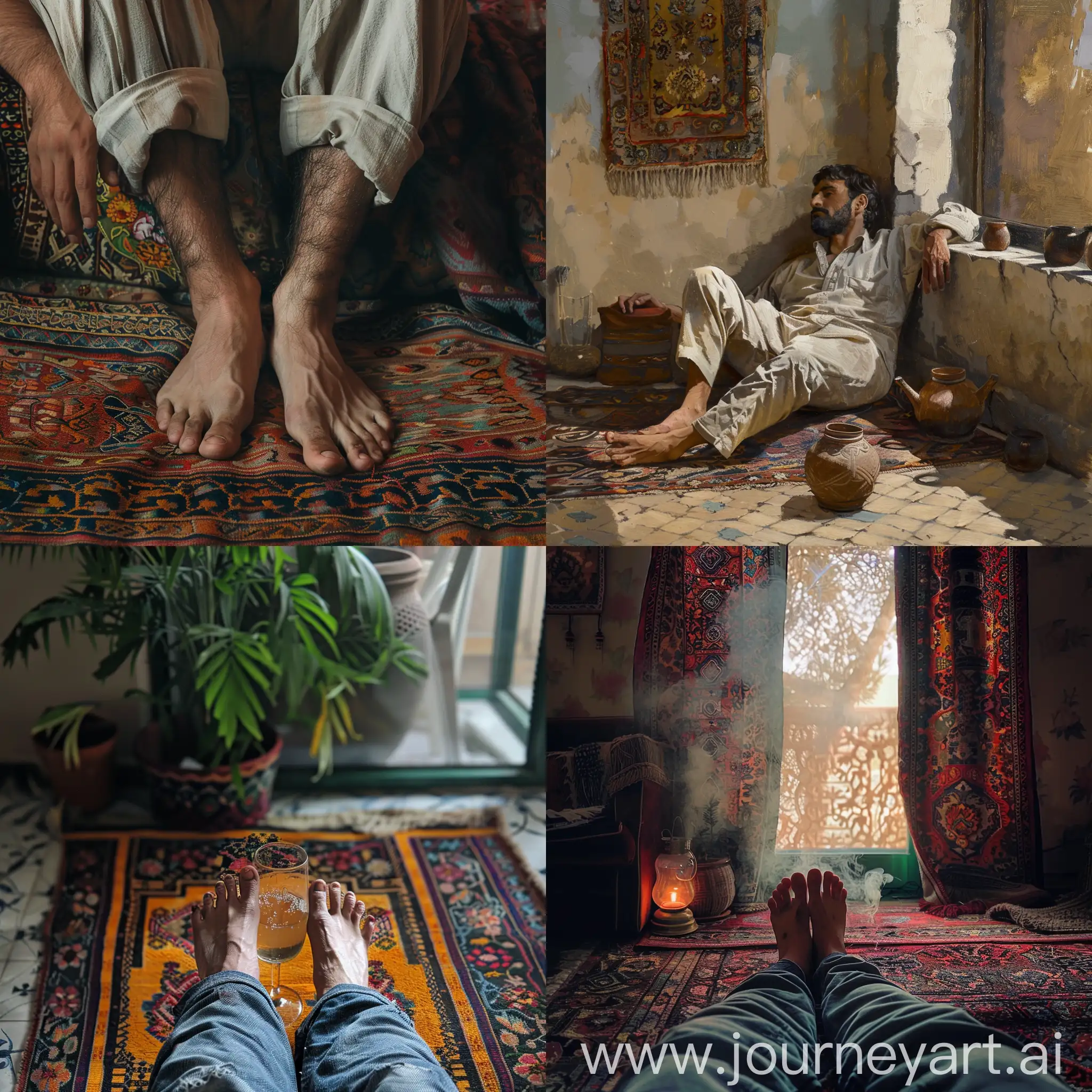 Persian with bare feet trying to relax after a hard day