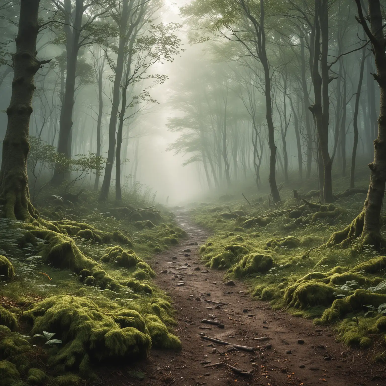 Enchanting Fantasy Forest with Ground Mist