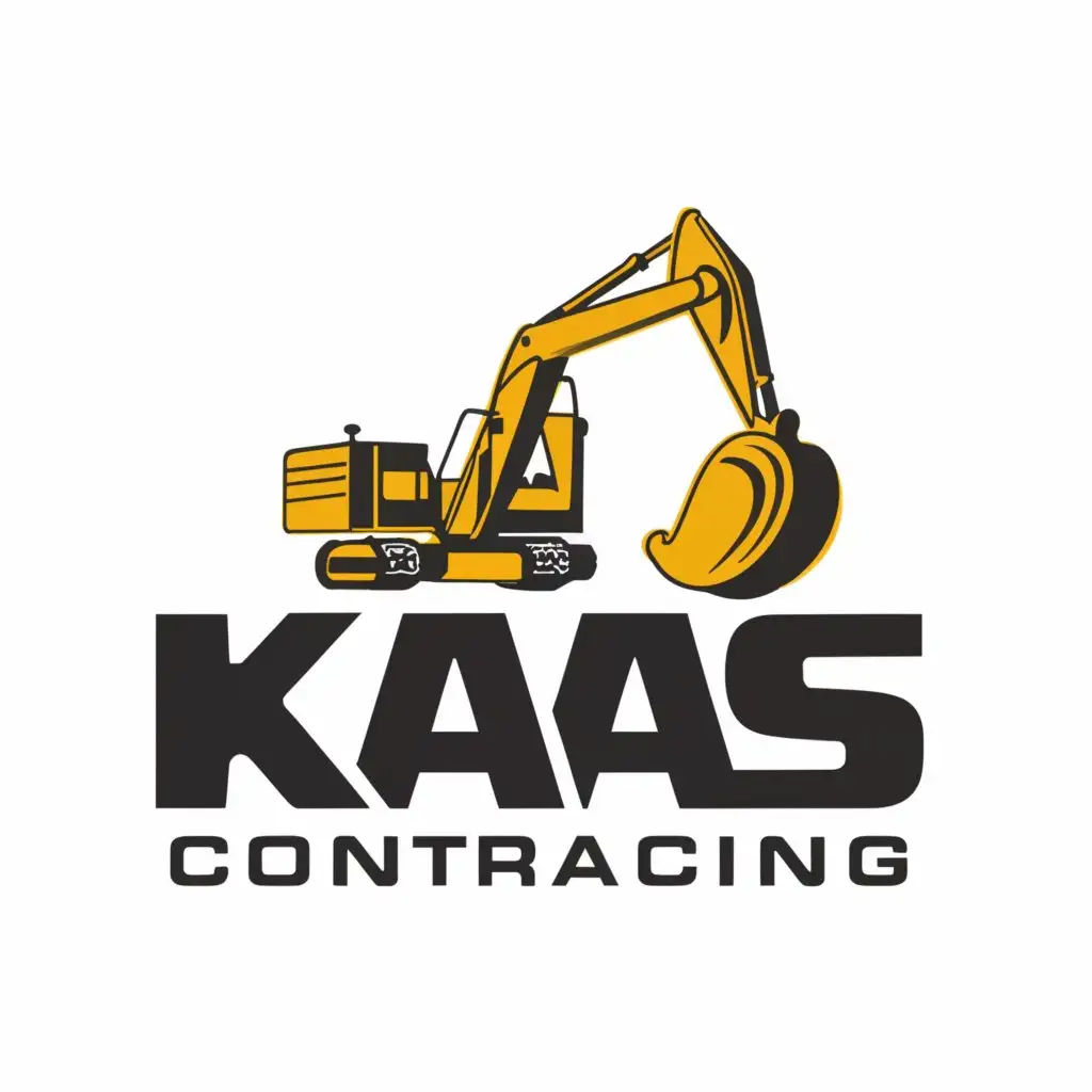 a logo design,with the text "KAAS Contracting", main symbol:excavator, truck, hard hat,complex,be used in Construction industry,clear background, detailed excavator, CONTRACTING under KAAS