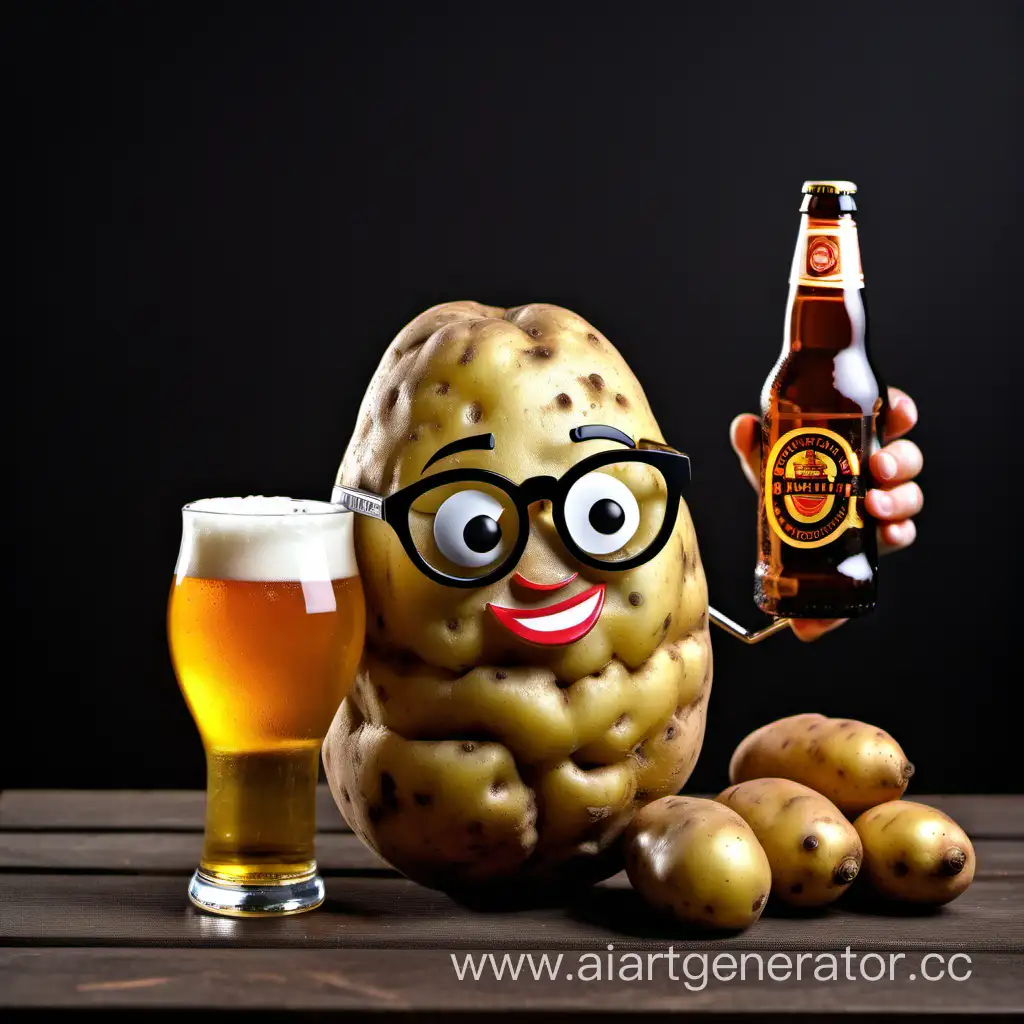 Картошка в очках с пивом в руках