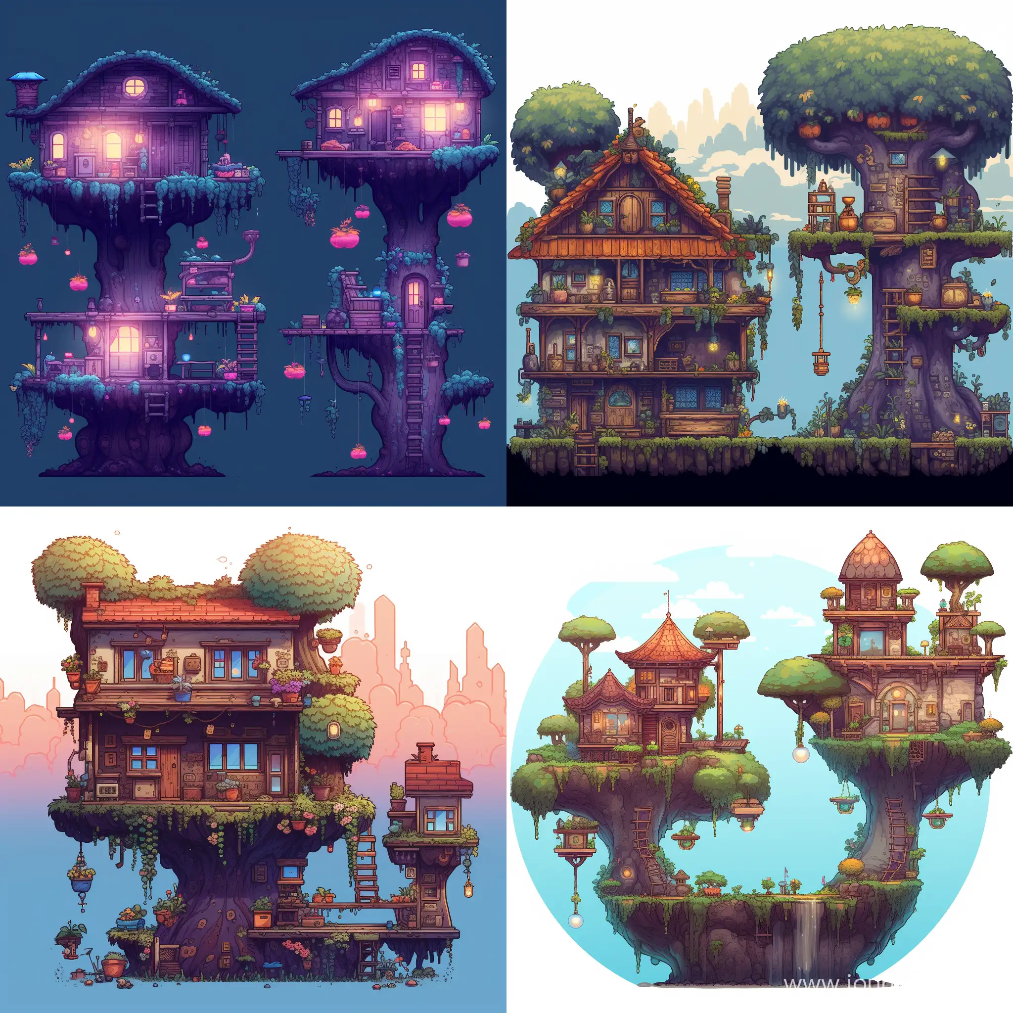 pixelart mockup of a fairy odd pair of homes