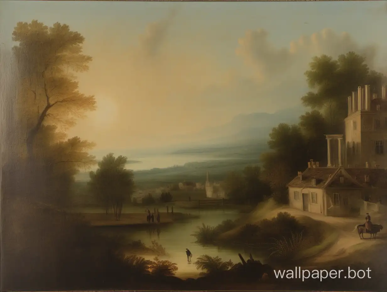 Idyllic-19th-Century-Landscape-Painting-with-Romantic-Elements