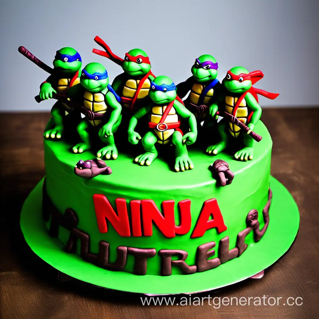 cake with ninja turtle figures