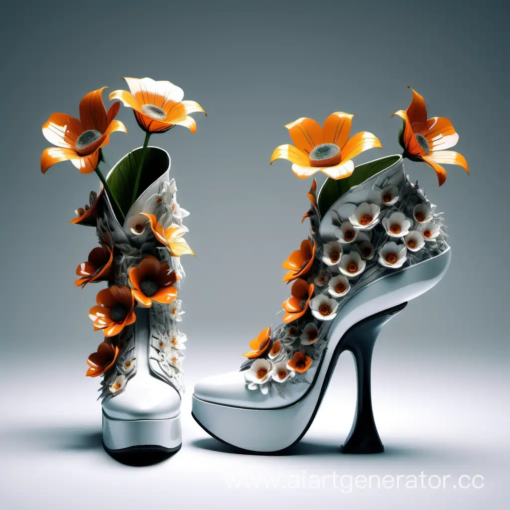 красивая необычная обувь из будущего с цветами
