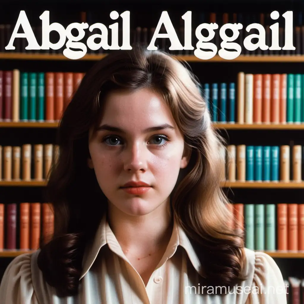 Young woman gets murdered in a library in 1980s. Movie cover, movie Name The Perfect abigail. Make the picture a little older. Realistic text.