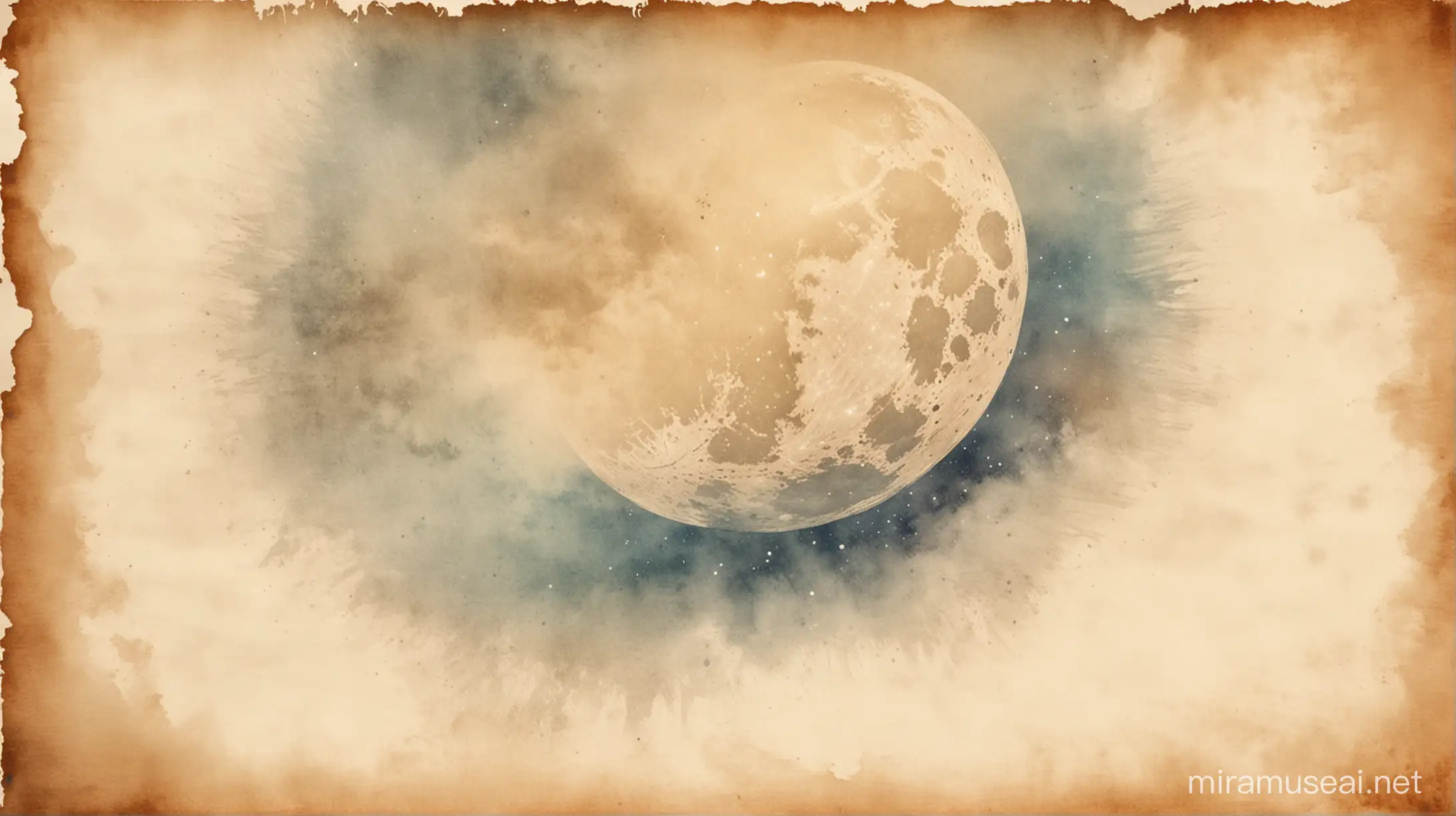 Vintage Moonlit Parchment Watercolor Night Sky Scene