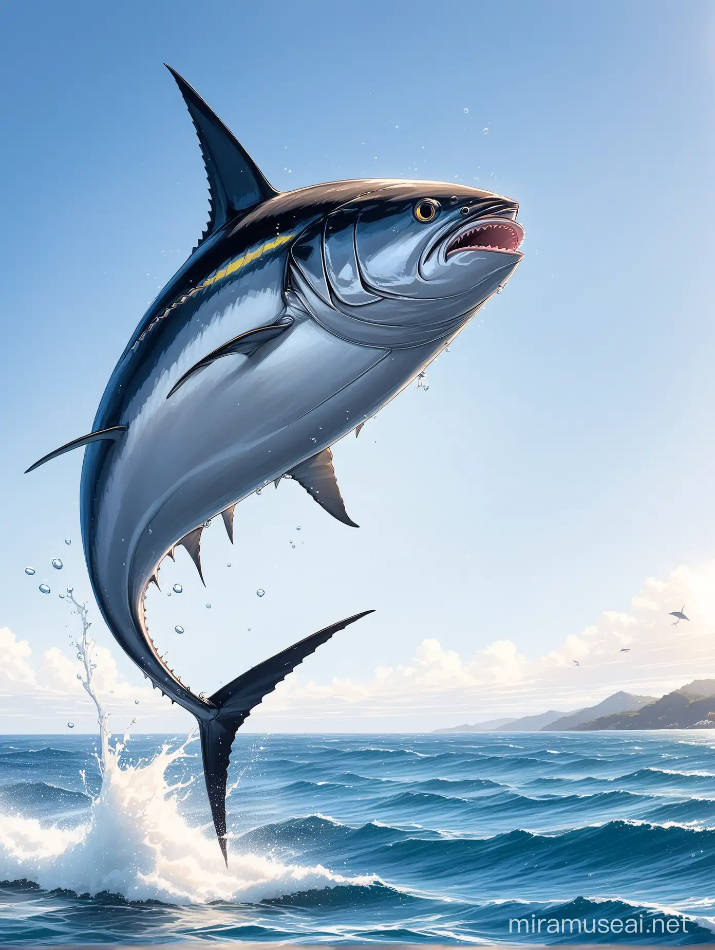 Tuna Fish Leaping from Ocean Waves