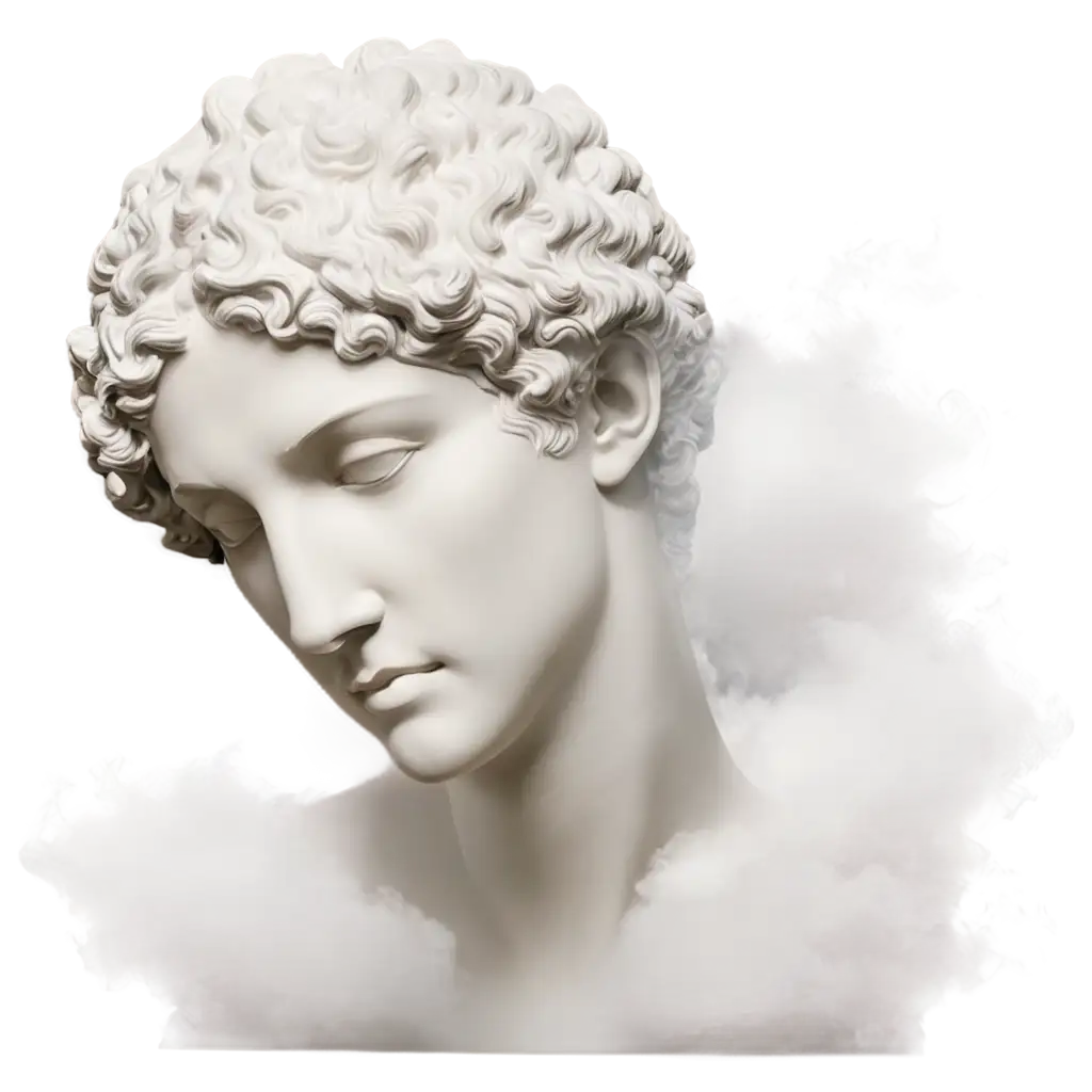 Абстрактне зображення голови давньогрецької статуї що розпливається у хмару 
