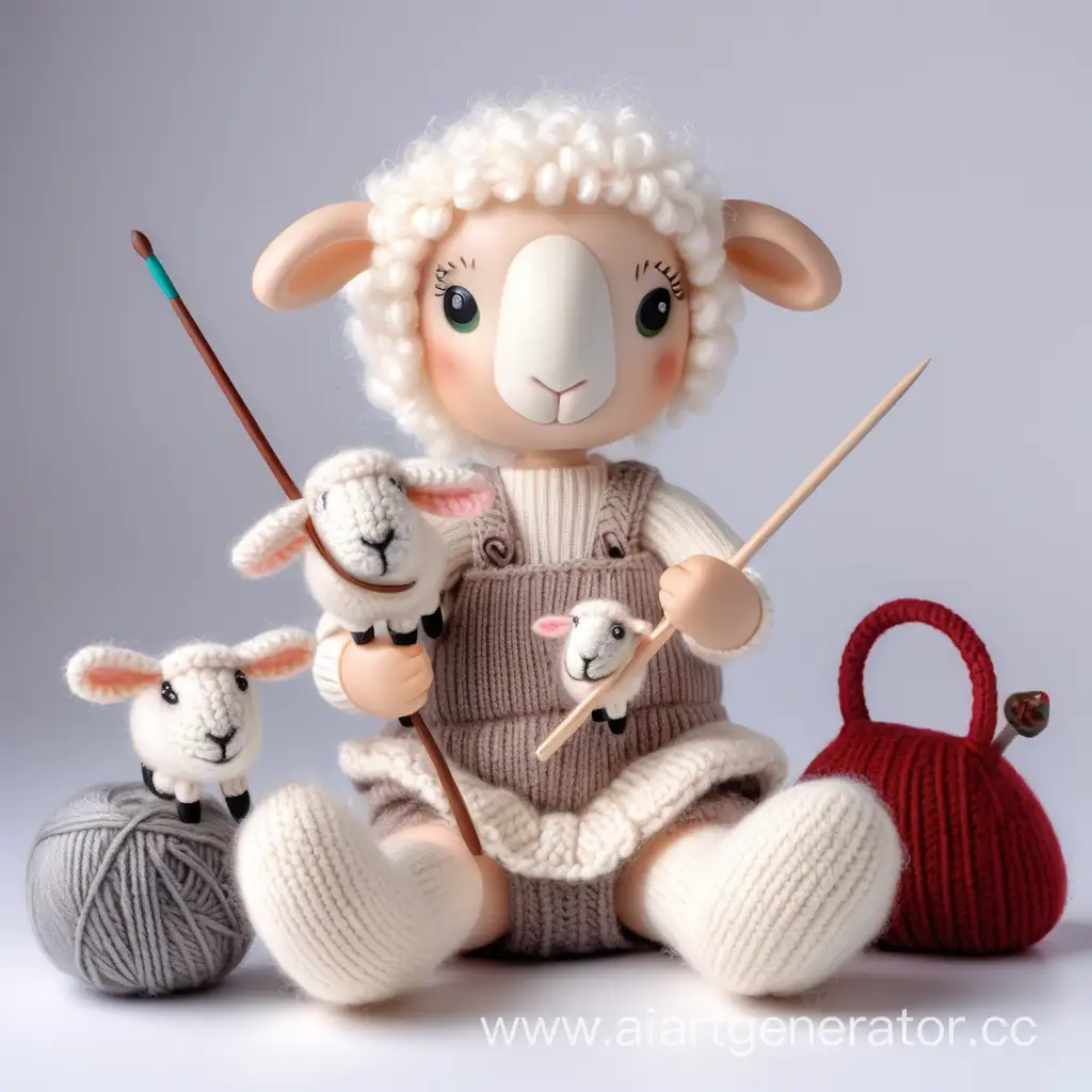 девушка овца вяжет игрушки