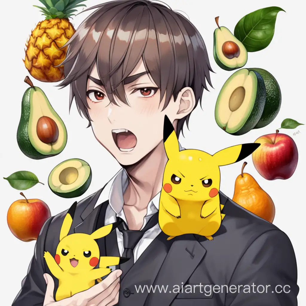 Expressive-Man-Delighting-in-a-Vibrant-Fruit-Fiesta-with-Pikachu
