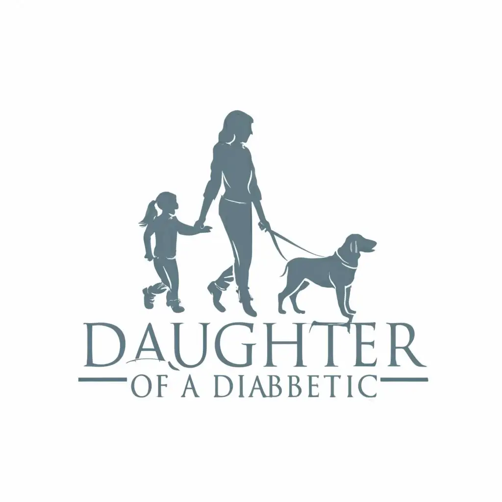 a logo design, with the text 'Daughter of a diabetic', main symbol: a young girl holds her mother's hand and a labrador retriever dog walks beside her -silhouette typography, Moderate, clear background
