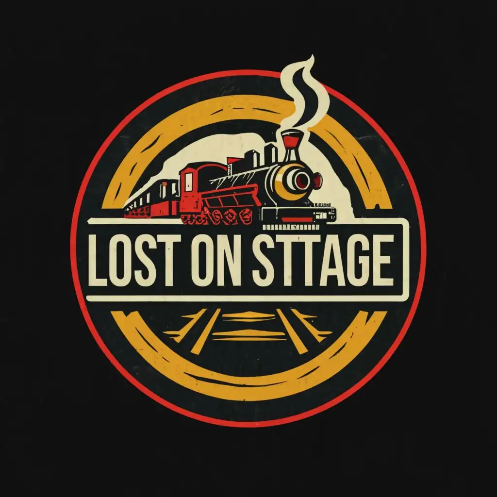 a logo design,with the text "Lost On Stage", main symbol:Train  patch like colour,Minimalistic,clear background