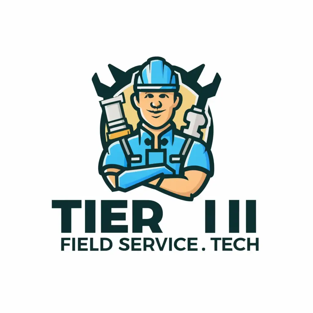 a logo design,with the text "TIER II Field Service Tech .LLC", main symbol:NEED this   logo to include a repairman character,Moderate,be used in Technology industry,clear background