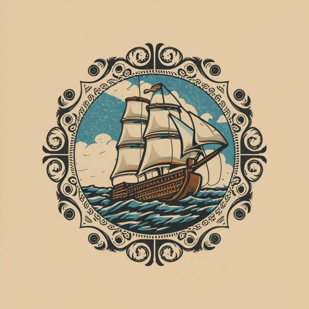 a logo design,with the text "Age Of Exploration", main symbol:Old timey boat with sail,complex,be used in Travel industry,clear background