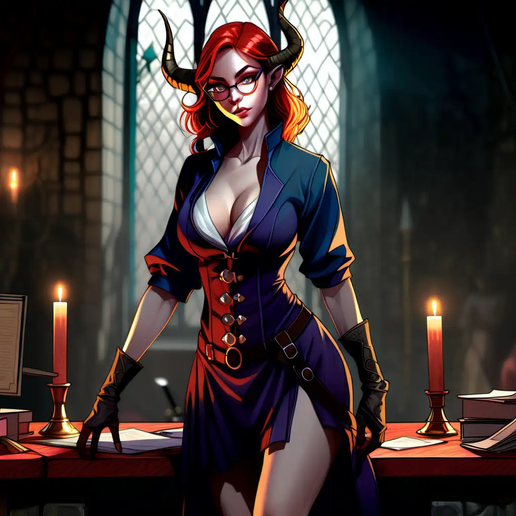 Enchanting Demoness in a Medieval Fantasy Guild