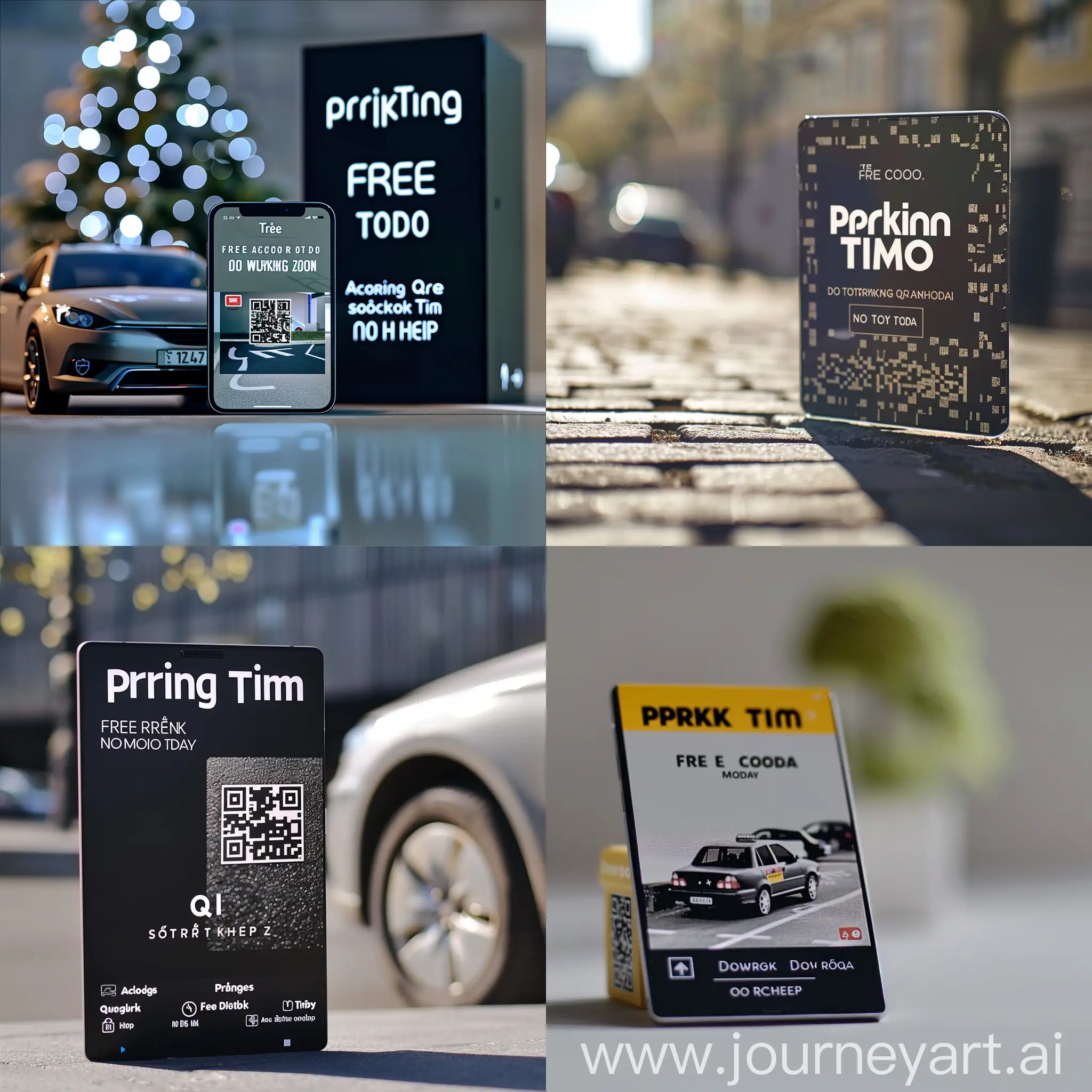 make a marketing design photo for "parking time" free parking app with this information FREE PARKING DISC ON MOBILE NO ACCOUNT REQUIRED DOWNLOAD TODAY QR CODE PARKING ZONE "stortorget" INFO HOMEPAGE SOCIAL MEDIA QUESTIONS OR HELP