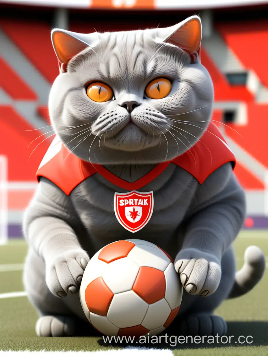 Joyful-British-Shorthair-Cat-Wearing-Spartak-Red-Jersey-with-Cup-on-Football-Field