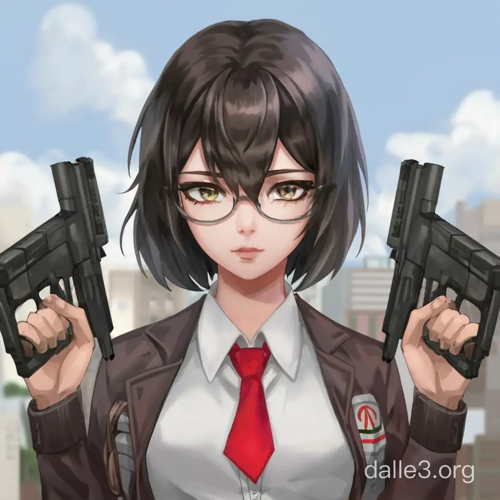 Anime Gunner Girl with Black Hair and Spectacles DualWielding Pistols ...