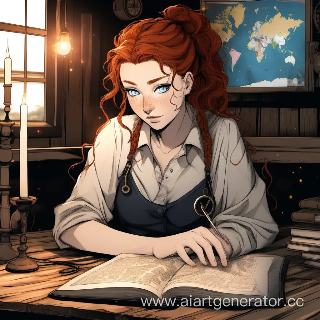Adventurous-Scholar-with-World-Map-and-Candlelit-Cabin