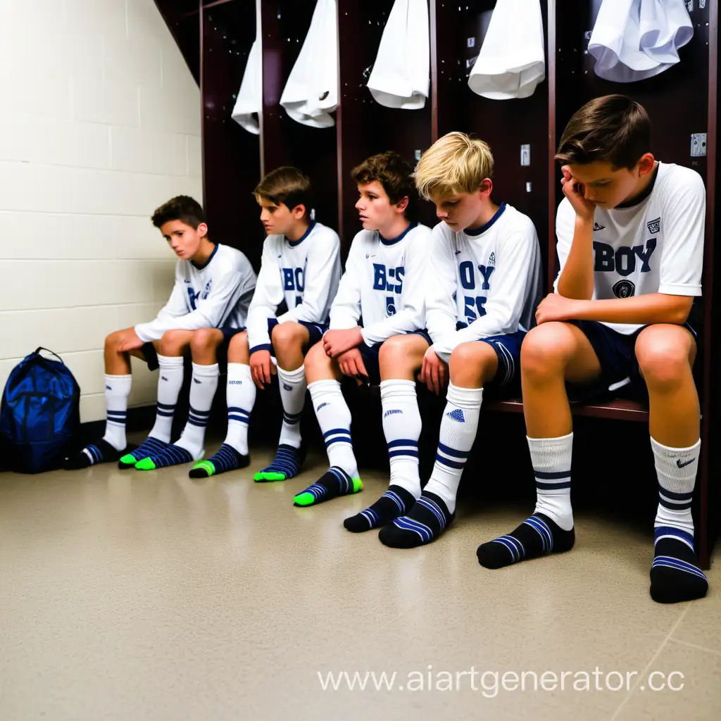 Youth-Soccer-Team-Relaxing-in-Locker-Room-with-Soccer-Socks