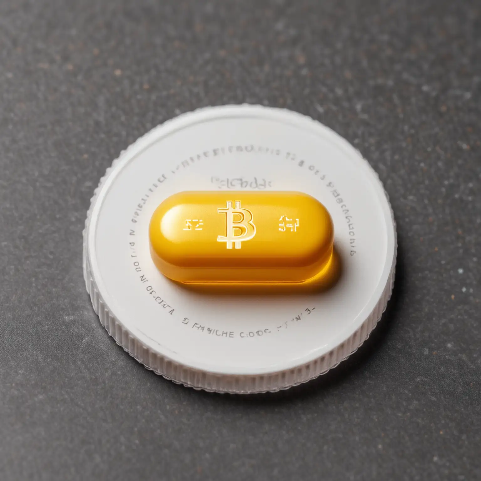 BitcoinStamped Yellow Capsule Pill Cryptocurrency Symbolism and Medicinal Concept