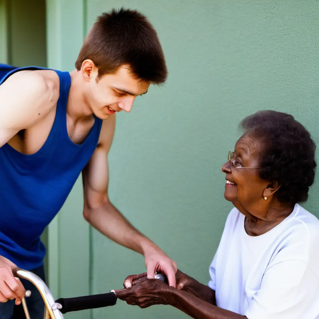 Young Man Demonstrating Compassion Towards Elderly Person