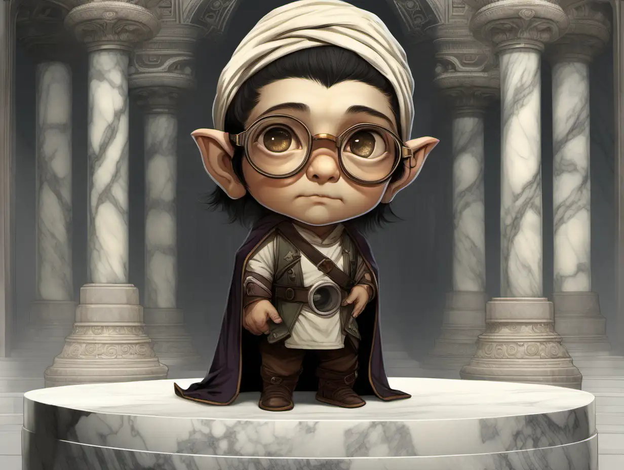 Halfling Scholar Studying Ancient Scripts in Temple Interior