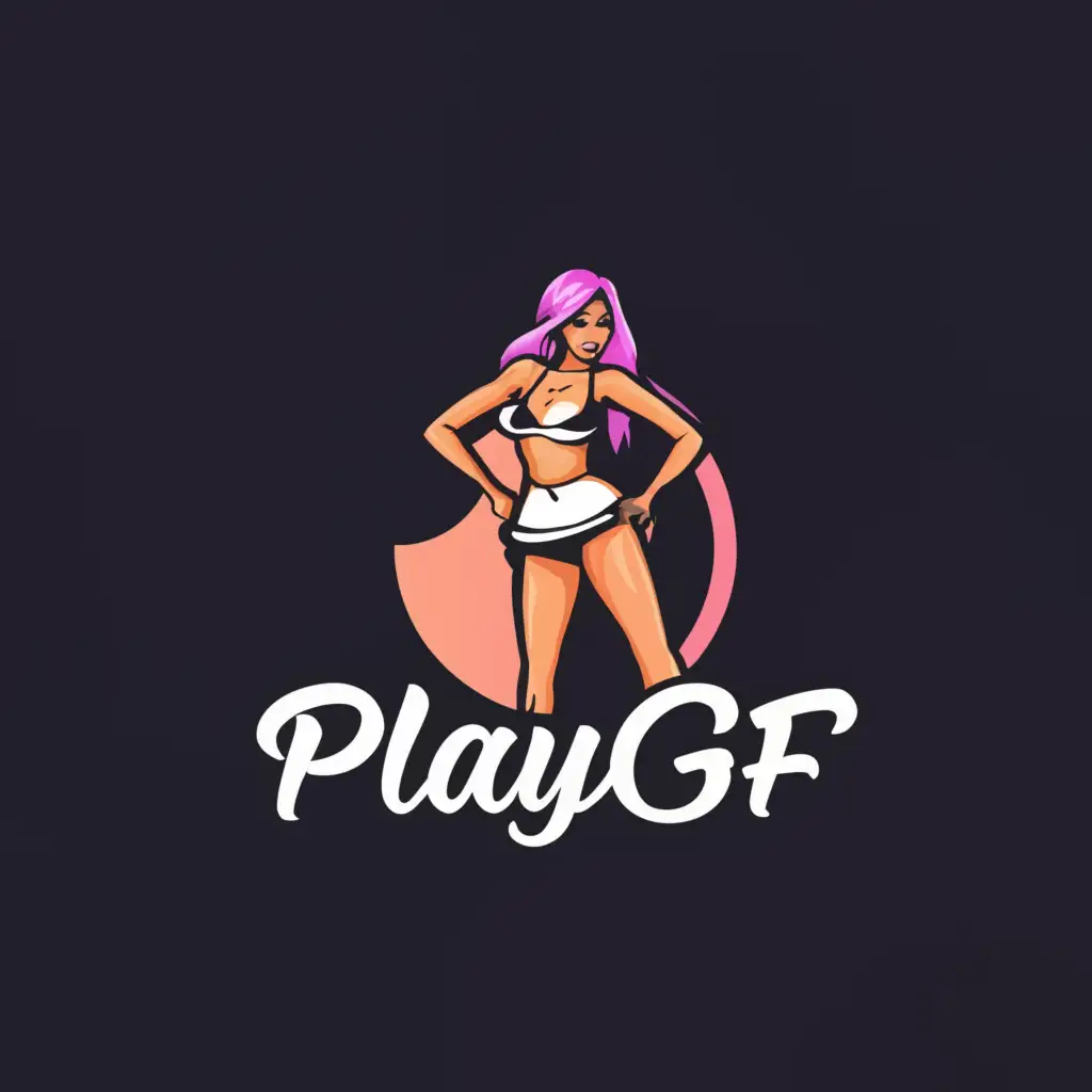 LOGO-Design-For-PlayGF-Sultry-Cam-Girl-in-a-Super-Short-Skirt-on-a-Clear-Background