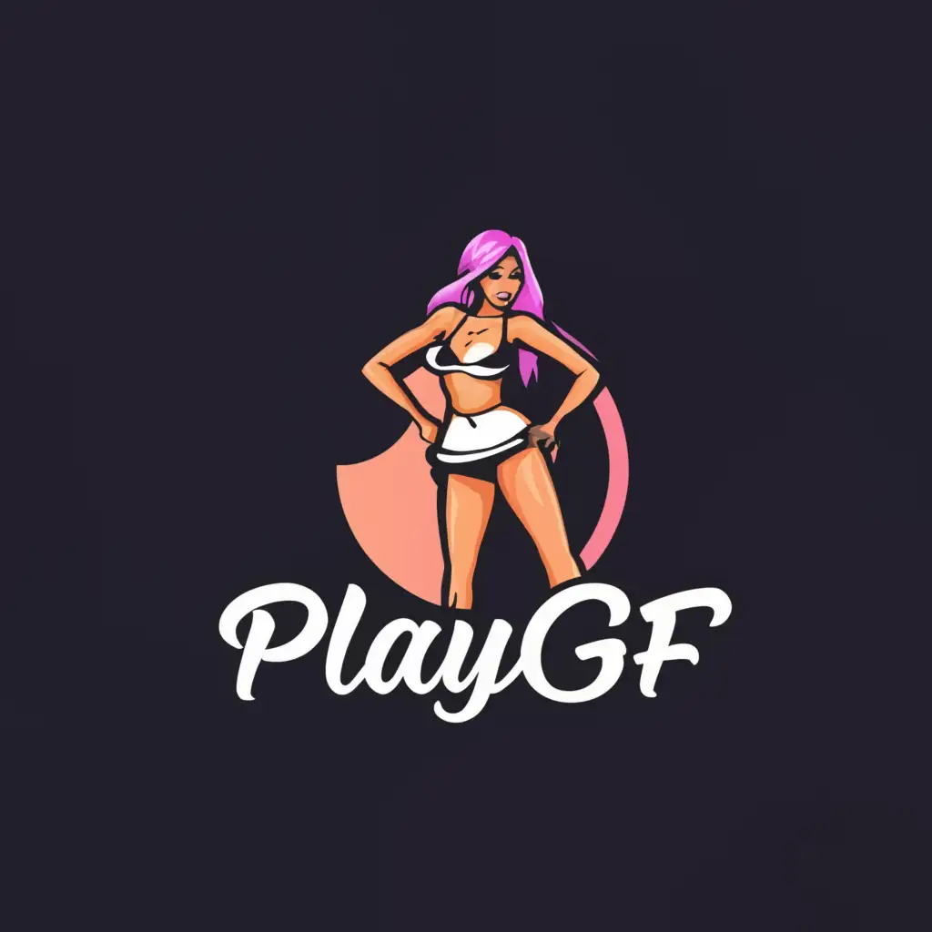 a logo design,with the text "playgf", main symbol:super short skirt sexy cam girl,Moderate,clear background