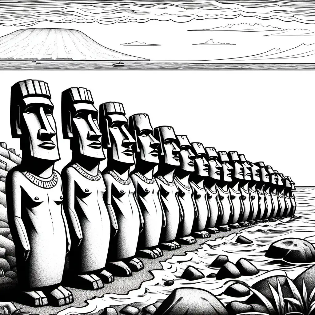 Easter Island Coloring Book Pages Silent Stone Guardians by the Sea