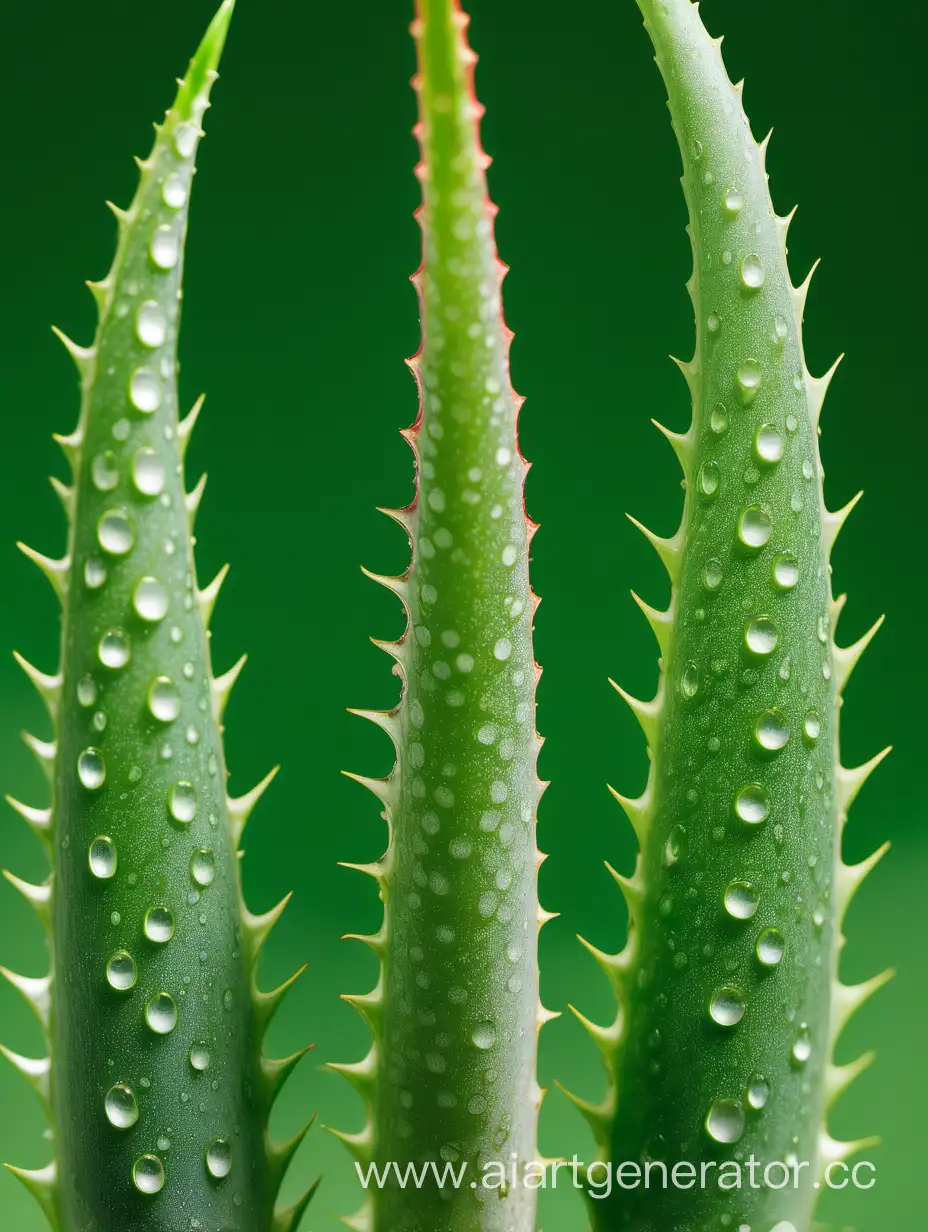 Aloe vera extreme close up 2 leaves on green background