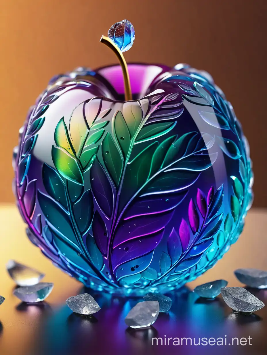Crystal-like apple with a leaf pattern 