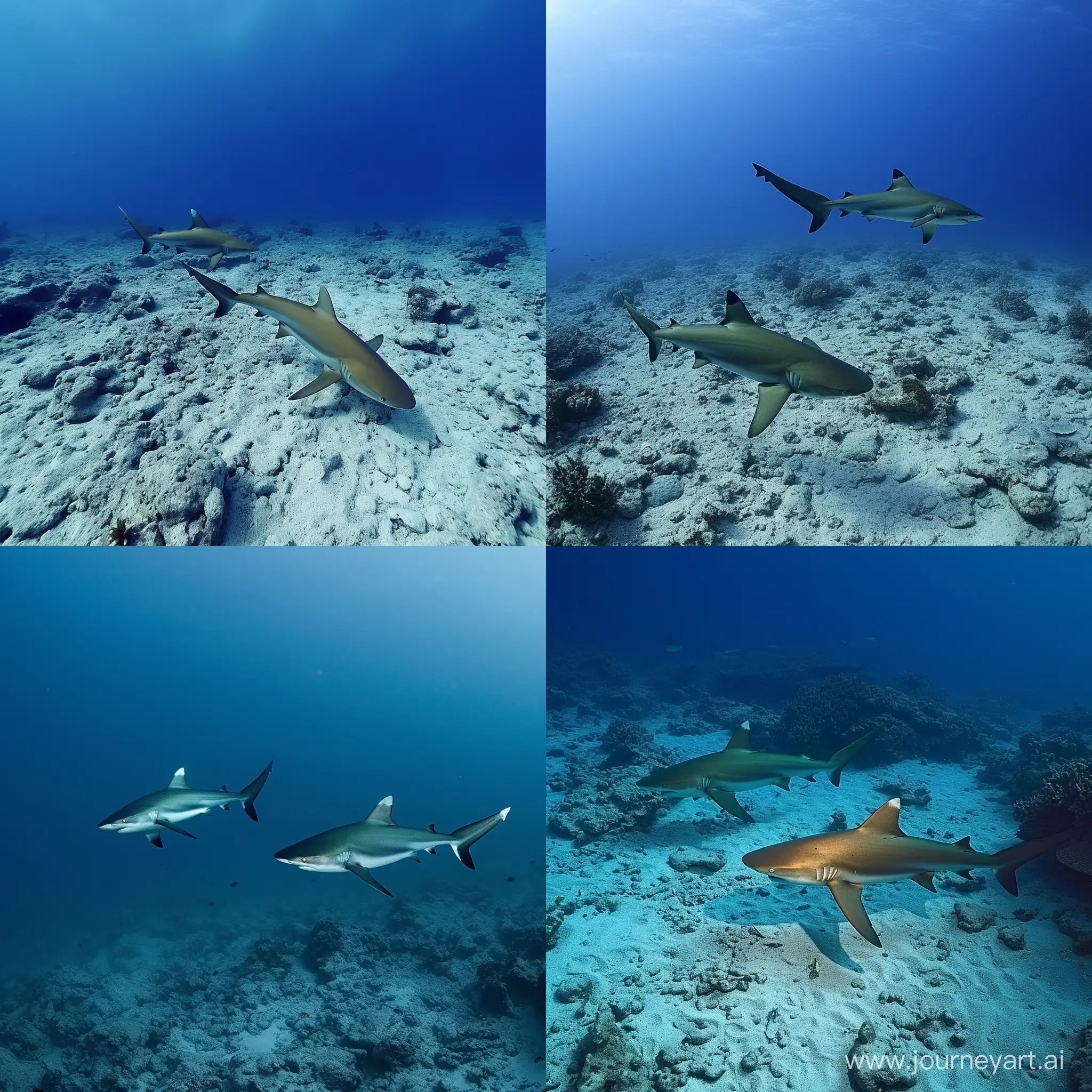 Majestic-DeepSea-Encounter-Two-Sharks-Roaming-in-Crystal-Clear-4K-Waters