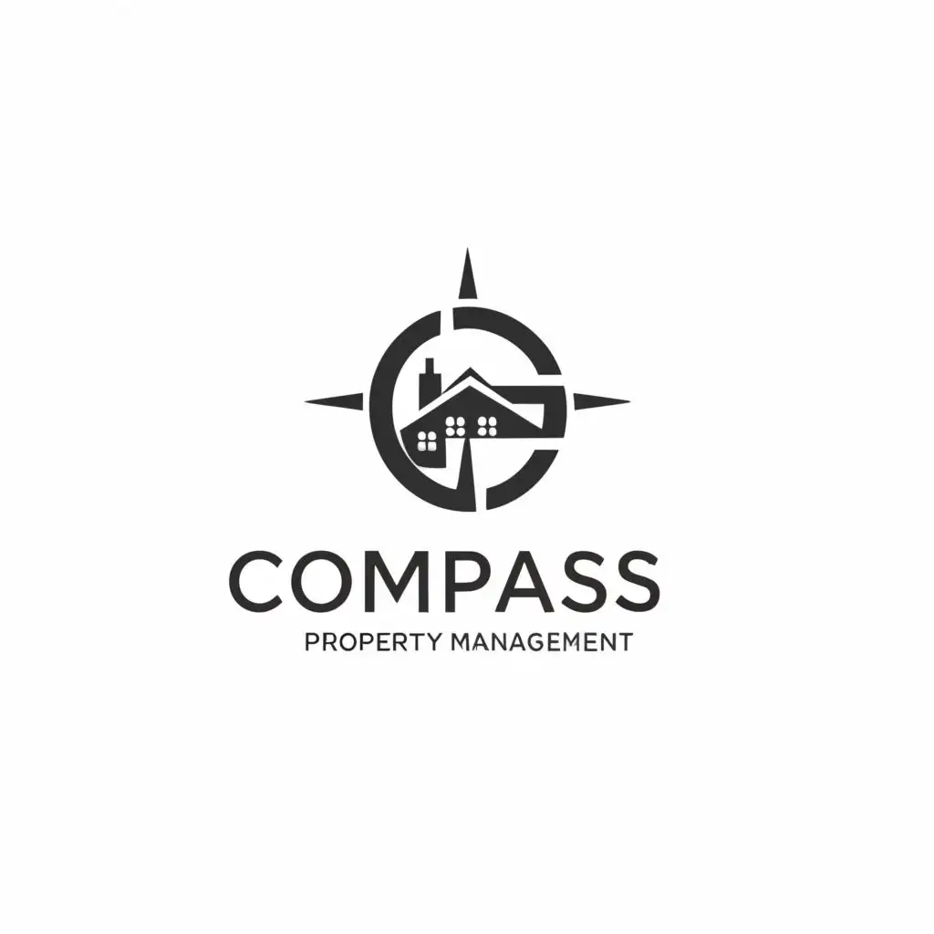 a logo design,with the text "Compass Property management", main symbol:Compass, property,Moderate,be used in Real Estate industry,clear background