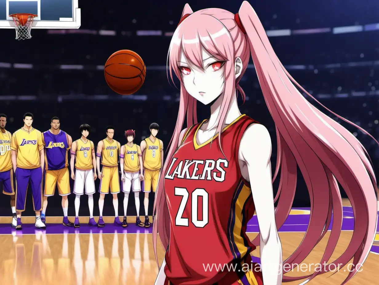 Anime-Girl-Zero-Two-Playing-Basketball-with-the-Lakers-Team
