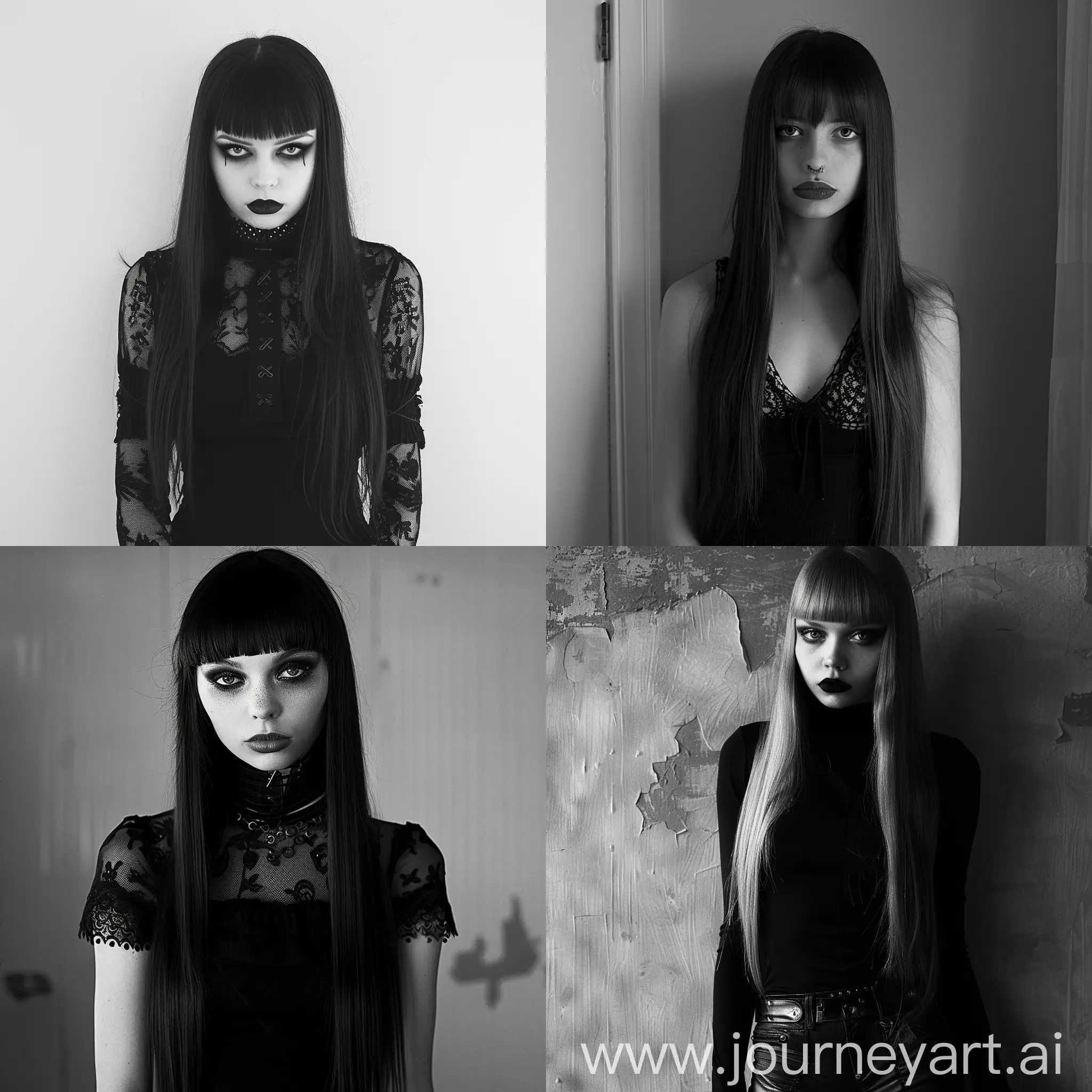 full length photo of a goth girl with straight hair