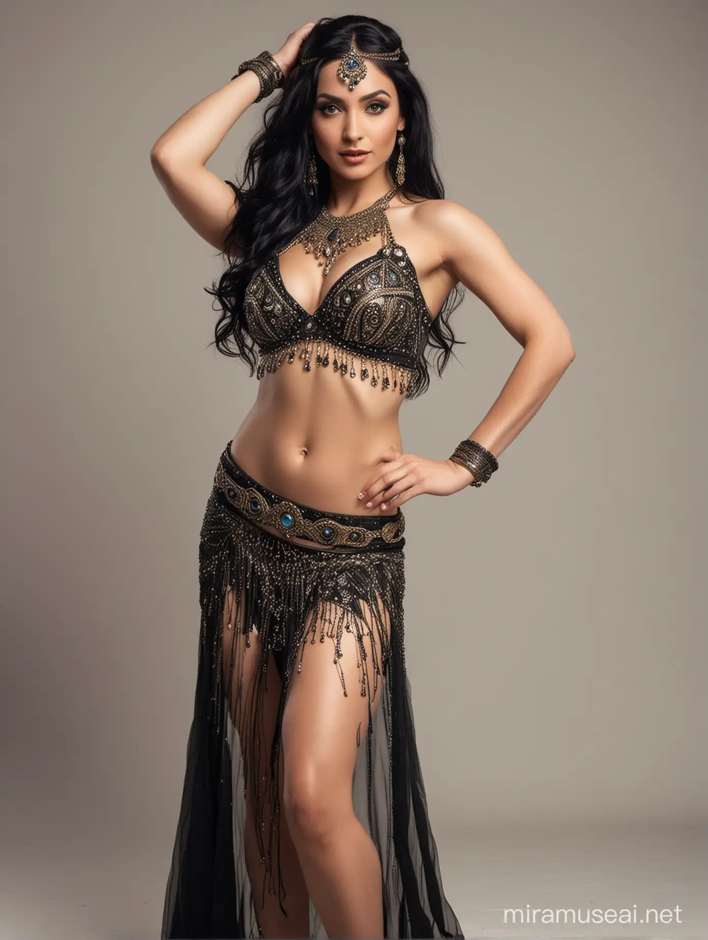 Valyrian woman, valyrian style black hair,belly dancer outfit, modelshoot 