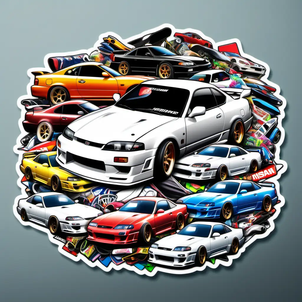 Dynamic Sticker Bomb Style Real Sports Car Accessories Featuring Drifting  Nissan Silvia