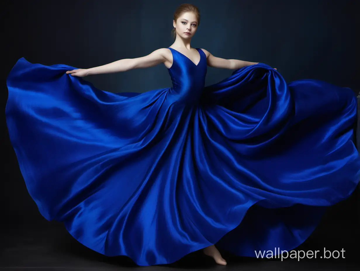 Yulia Lipnitskaya in long Beautiful, gentle, Luxurious glamour natural royal blue mulberry silk